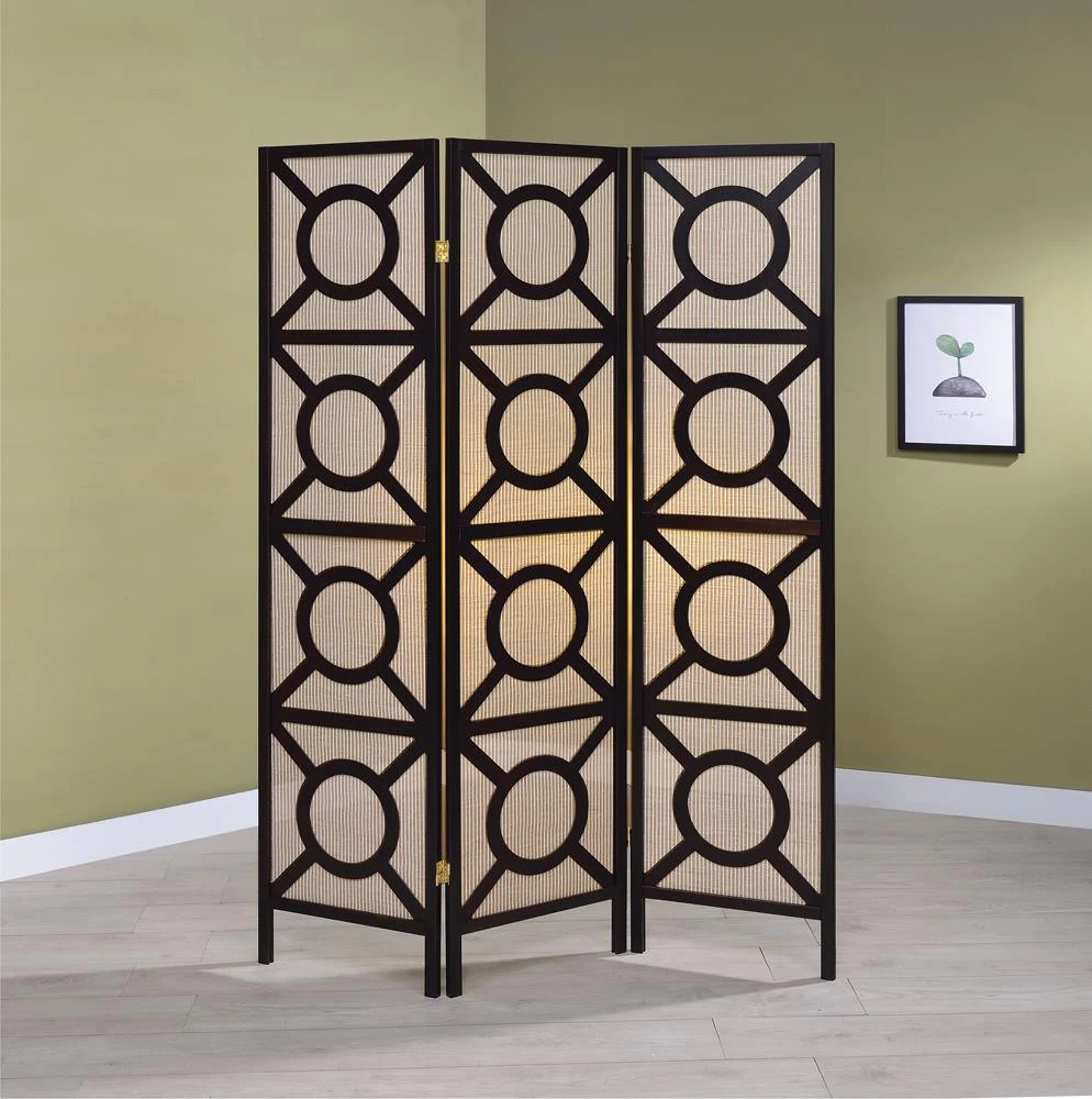 Vulcan Tan/Cappuccino 3-Panel Geometric Folding Screen