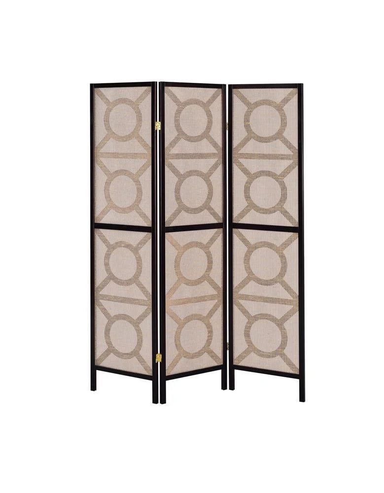 Vulcan Tan/Cappuccino 3-Panel Geometric Folding Screen - Image 2