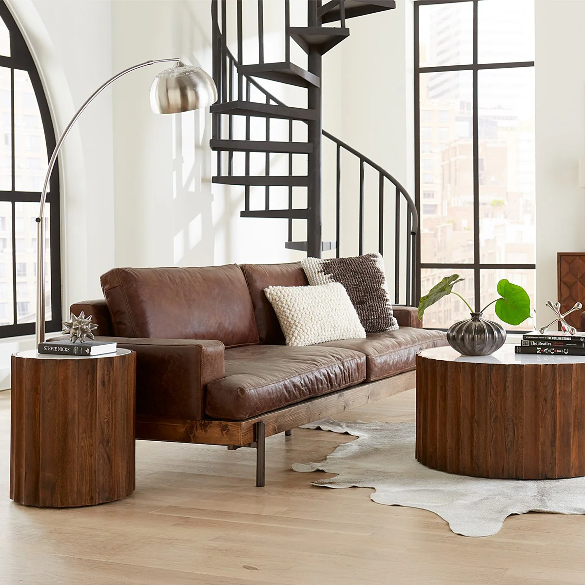 Portofino Industrial 94" Sofa in Geisha Brown Leather - Image 10